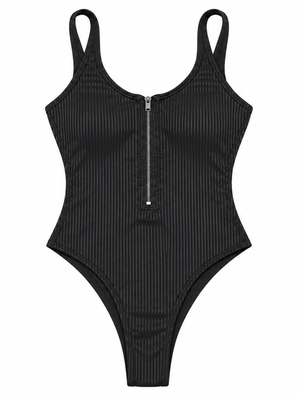 YMI Black Ribbed Zip Front One Piece Swimsuit NWT Medium minimalist cheeky sexy